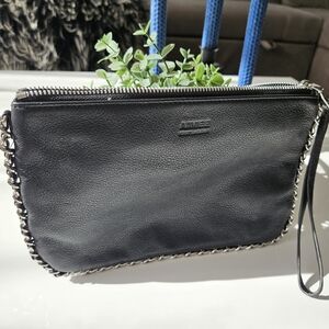 Aimee Kestenberg Large Leather Wrislet Wallet with chain embellishment
